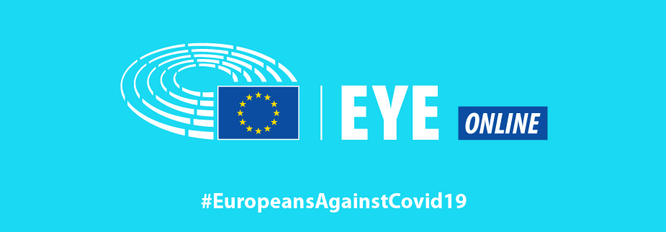 bannière avec logo. Texte : Eye online #europeansAgainstCovid19